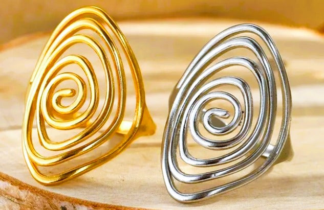 Anel Statement 'Portal Vortex' em Espiral (Aço Inoxidável) – Expansão e Movimento | 432 Hz & 852 Hz
