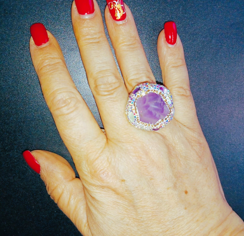 Anel Ajustável "Deusa Gaia" – Pedra Natural Bruta