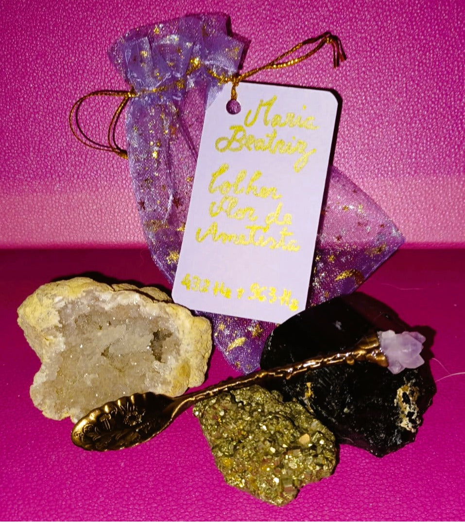 Colher Alquímica Flor de Ametista (10cm) – Conexão e Espiritualidade | 432 Hz, 963 Hz