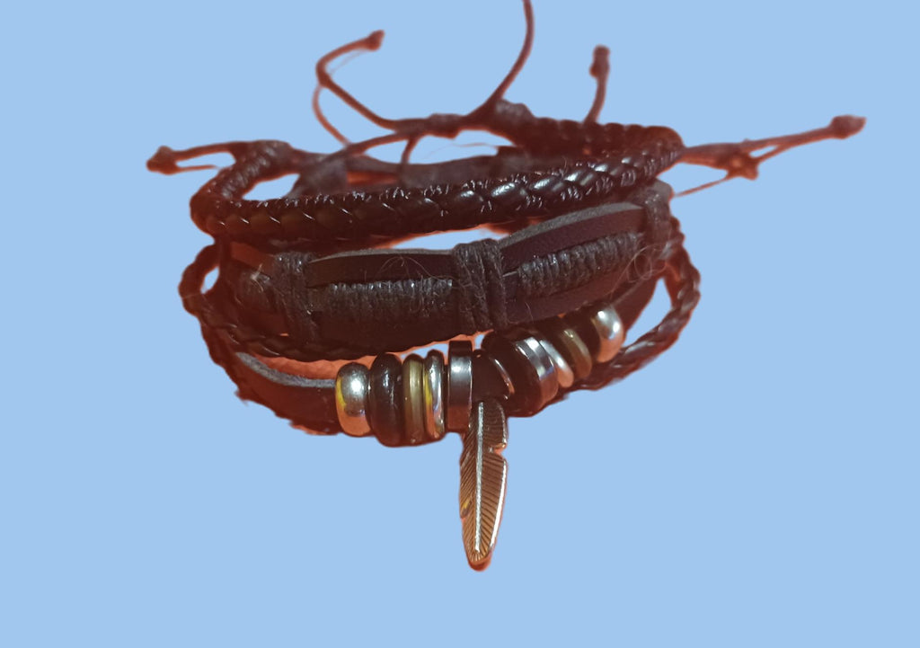 Pulseiras Tribais 'Raízes e Asas' | Couro Ecológico & Elementos Naturais (Vendidas à Unidade)