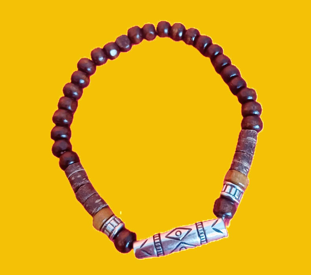 Pulseiras Tribais 'Mãe Terra' | Madeira & Detalhes Geométricos (Vendidas à Unidade)