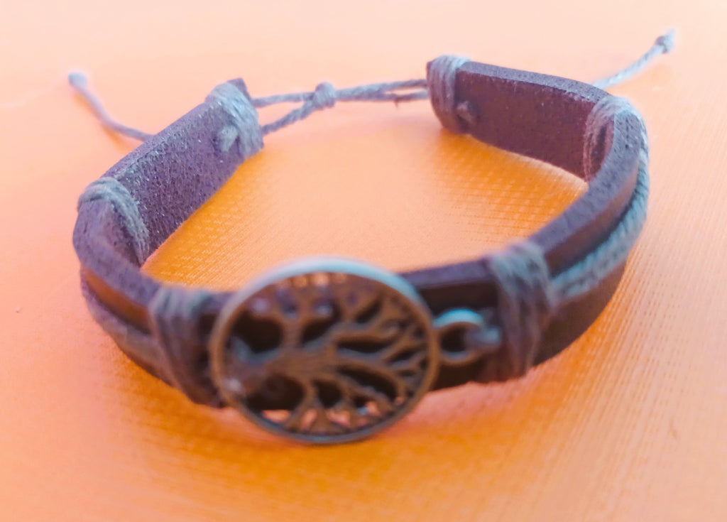 Pulseiras Tribais 'Raízes de Vida' | Couro, Madeira & Árvore da Vida (Vendidas à Unidade)