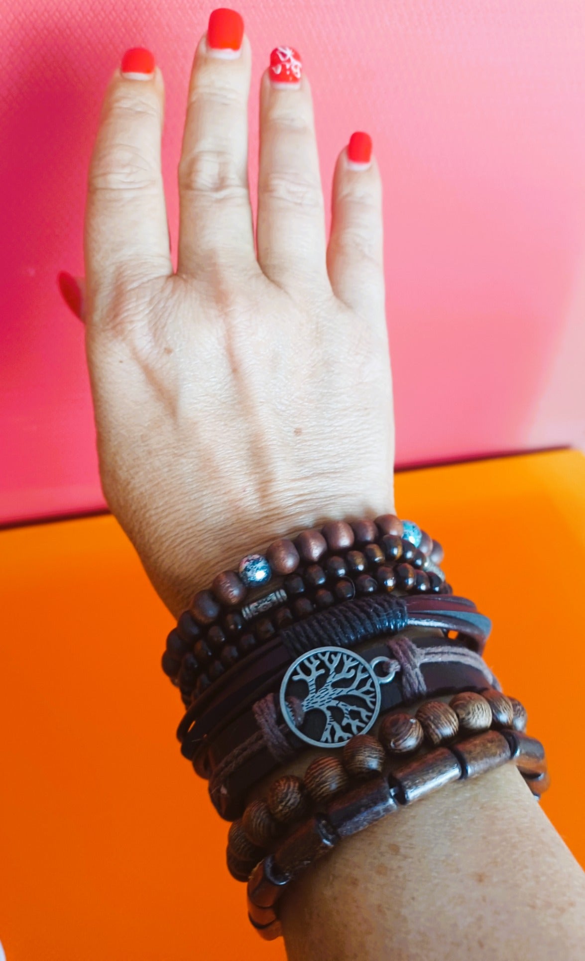 Pulseiras Tribais 'Raízes de Vida' | Couro, Madeira & Árvore da Vida (Vendidas à Unidade)