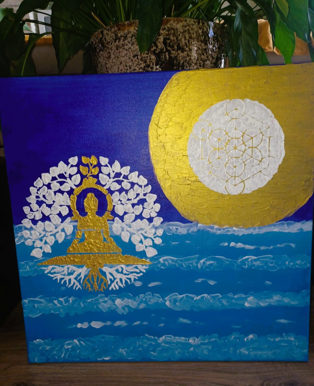 Tela Vibracional (60x60 cm) 'Portal da Unidade Suprema' – Buda e Casamento Alquímico | Oráculos de Luz (963 Hz)