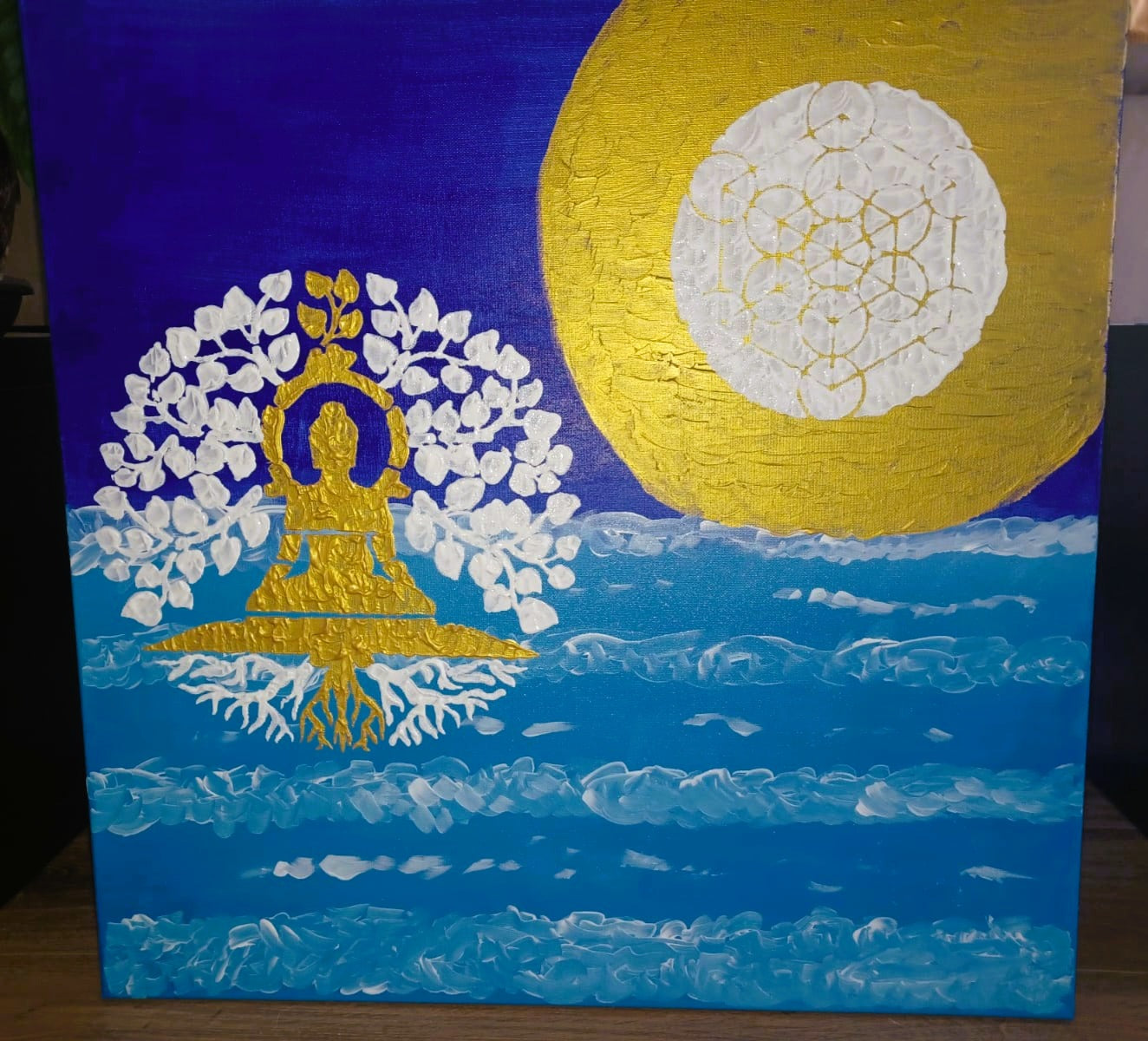 Tela Vibracional (60x60 cm) 'Portal da Unidade Suprema' – Buda e Casamento Alquímico | Oráculos de Luz (963 Hz)